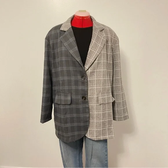 Shein Colour Block Plaid Blazer - Picture 3 of 5